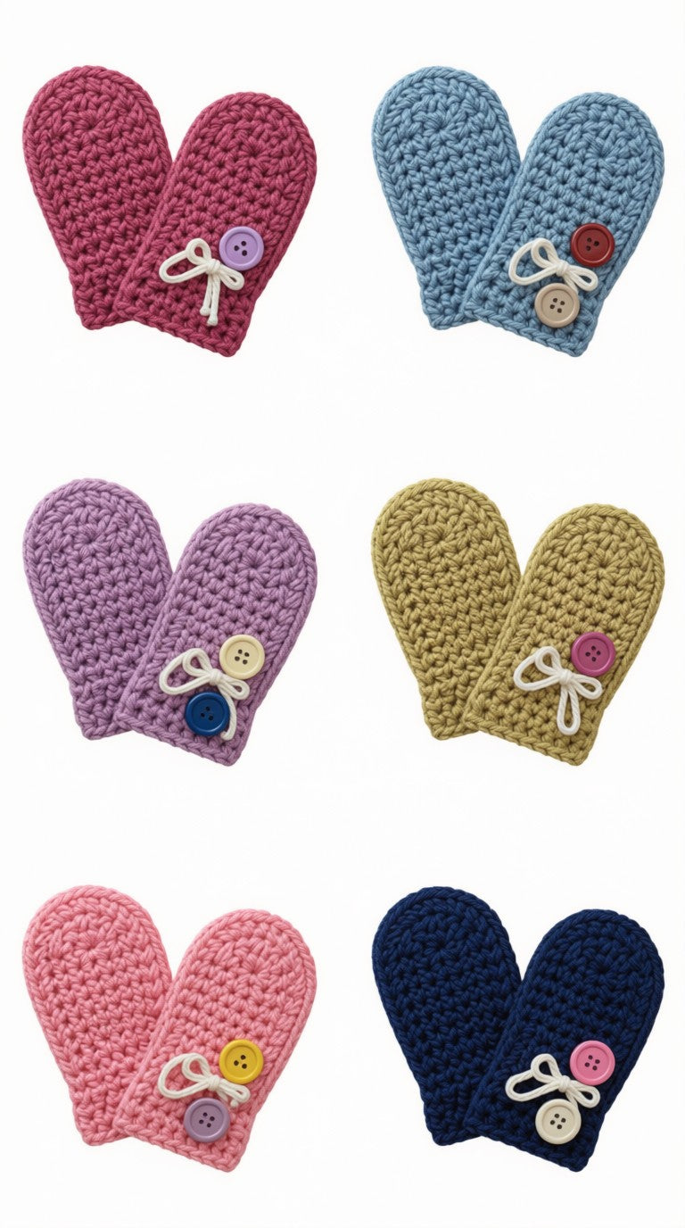 Baby Crochet Mittens in multiple colours — handmade by SANA