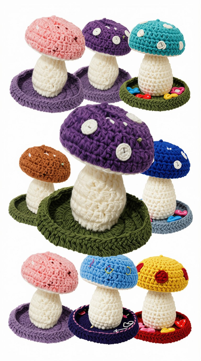 Mushroom Crochet Trinket Pot in multiple colours — handmade home decor by SANA