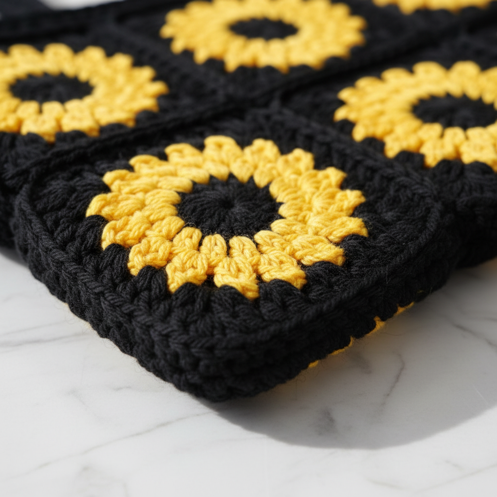 Sunflower Tote – extreme macro crochet texture